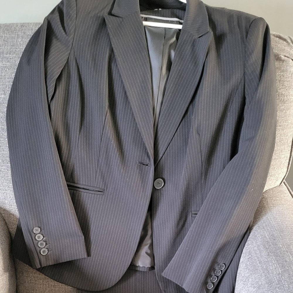 Liz Claiborne Black with Grey Pin Stripe Suit
